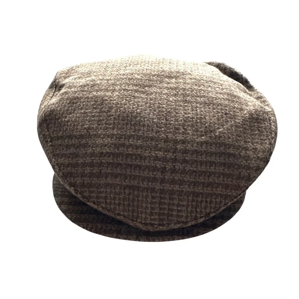 Wool Newsboy Cap Flat Brown Checked Lined Snap Vintage Lake Of The Isles Medium